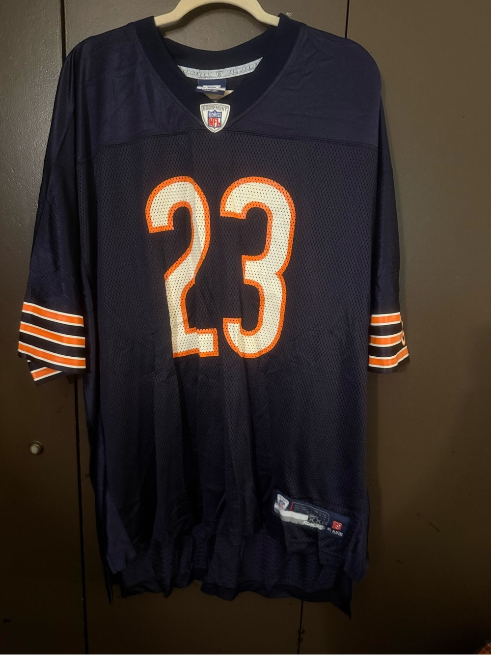 Reebok Navy Blue Men's Football Jersey Hester #23 with Orange and White Accents